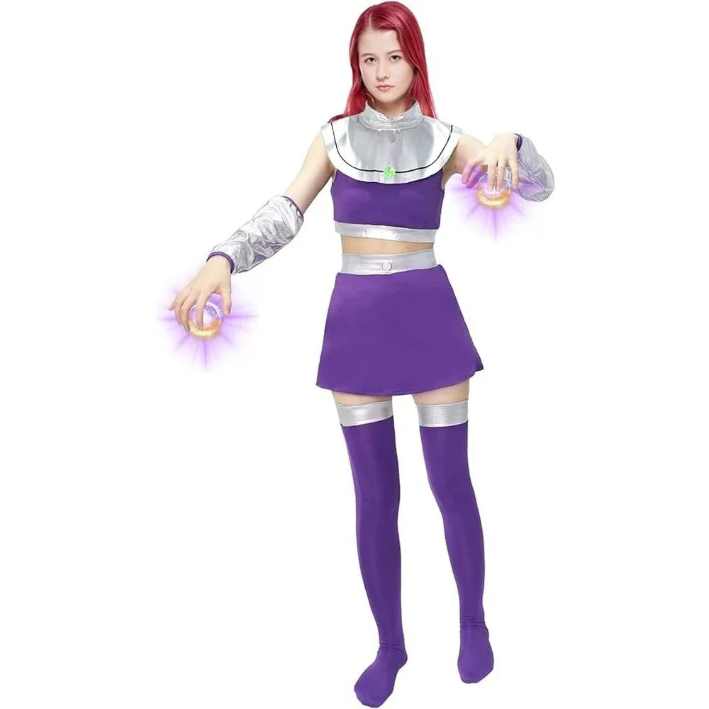 EJWCIG Starfire Costume Princess Women Raven Halloween Purple Bodysuit Outfit